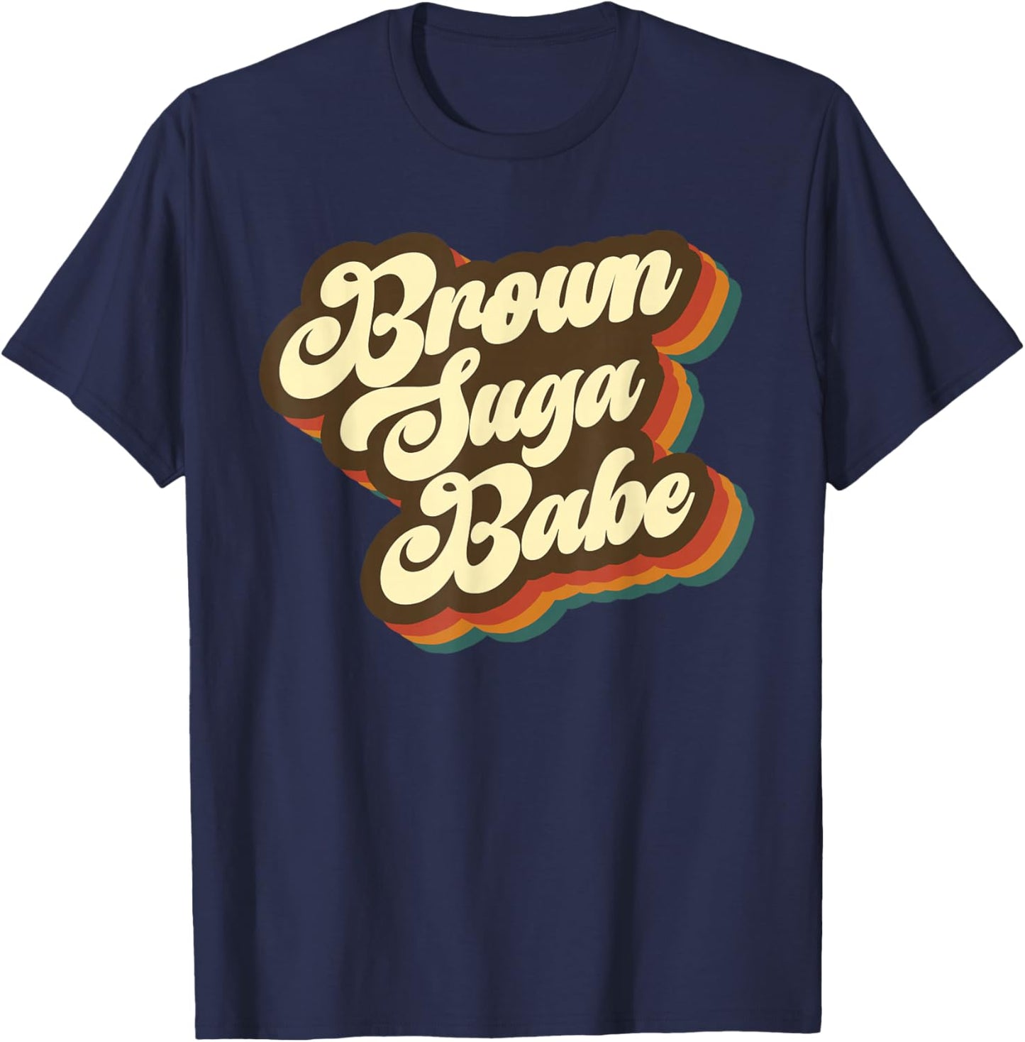 Brown Suga Babe Afro Woman Vintage 70s 80s T-Shirt - T-Shirt | Navy