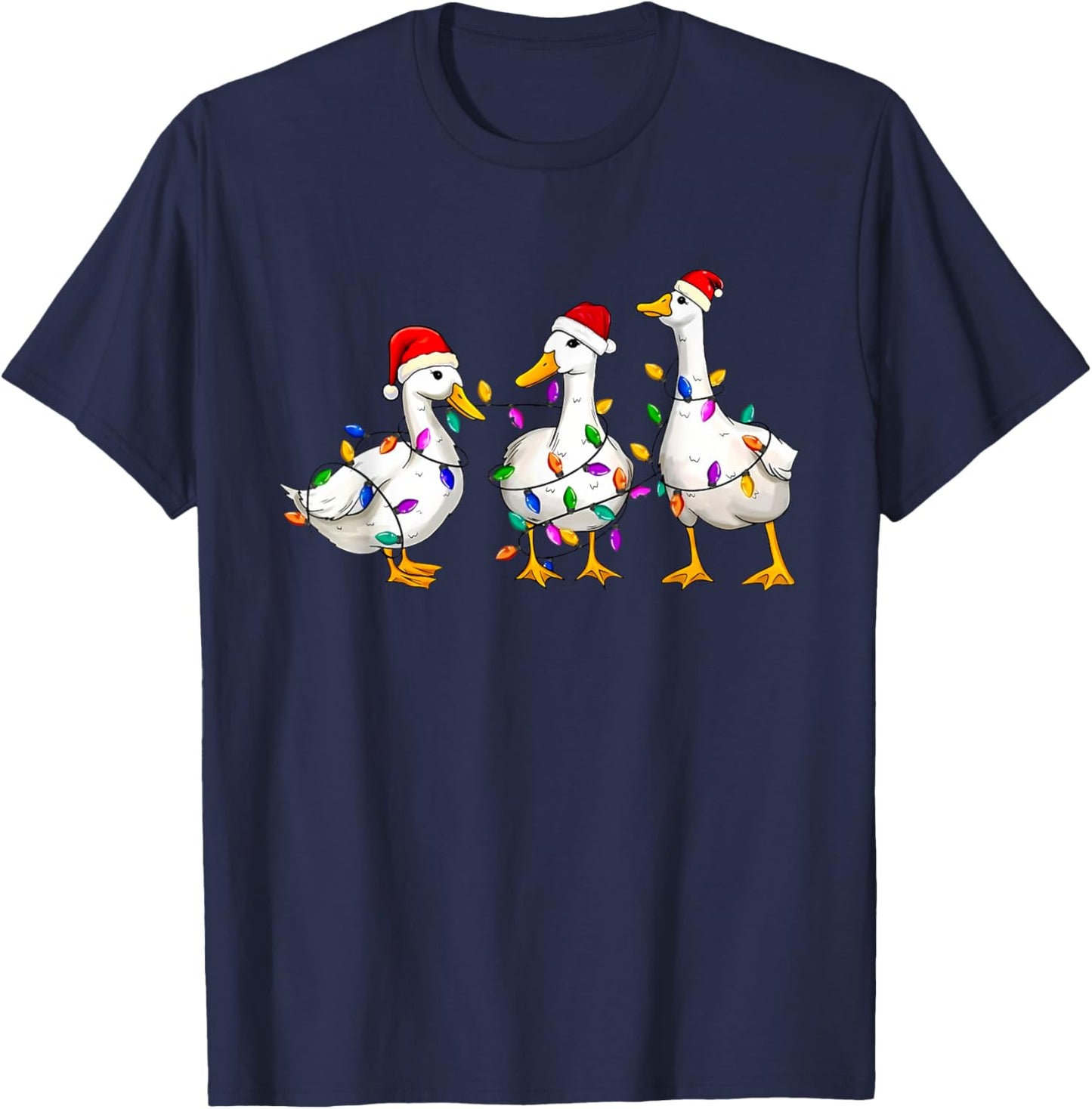 Merry Christmas Duck Christmas Lights Duck Lover Men Women T-Shirt - T-Shirt | Navy