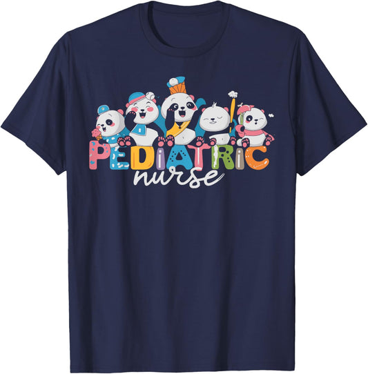 Funny Pediatric Nurse Panda For Picu Or Nicu Pediatrics T-Shirt - T-Shirt | Navy