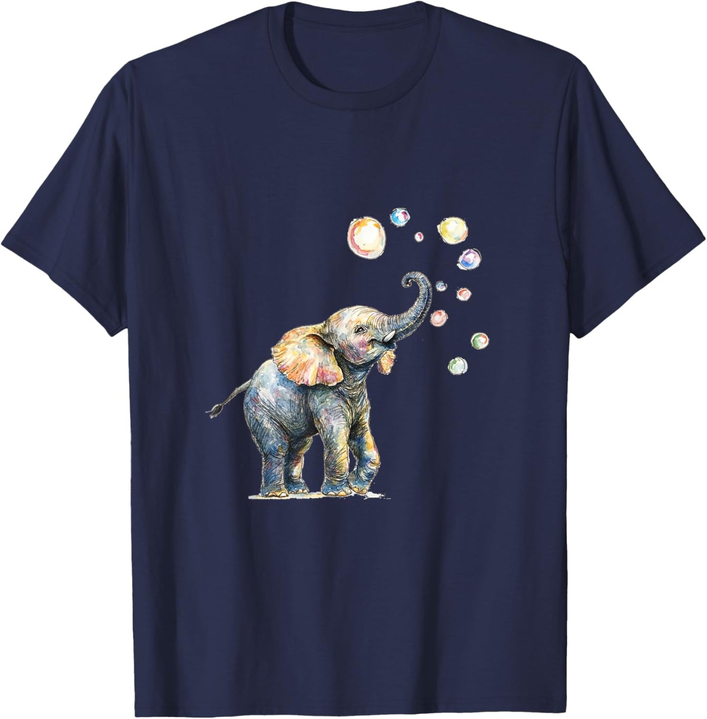 Cute Elephant Blowing Bubbles Art T-Shirt - T-Shirt | Navy