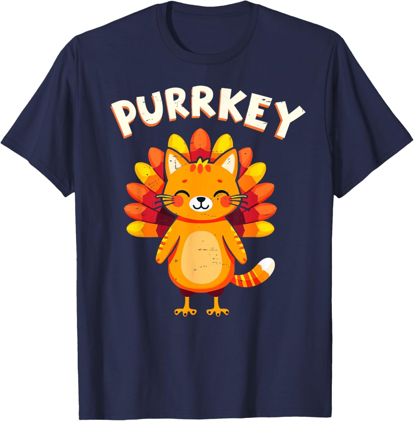 Funny Purrkey Turkey Cat Thanksgiving Day Cats Lover Cat Mom T-Shirt - T-Shirt | Navy