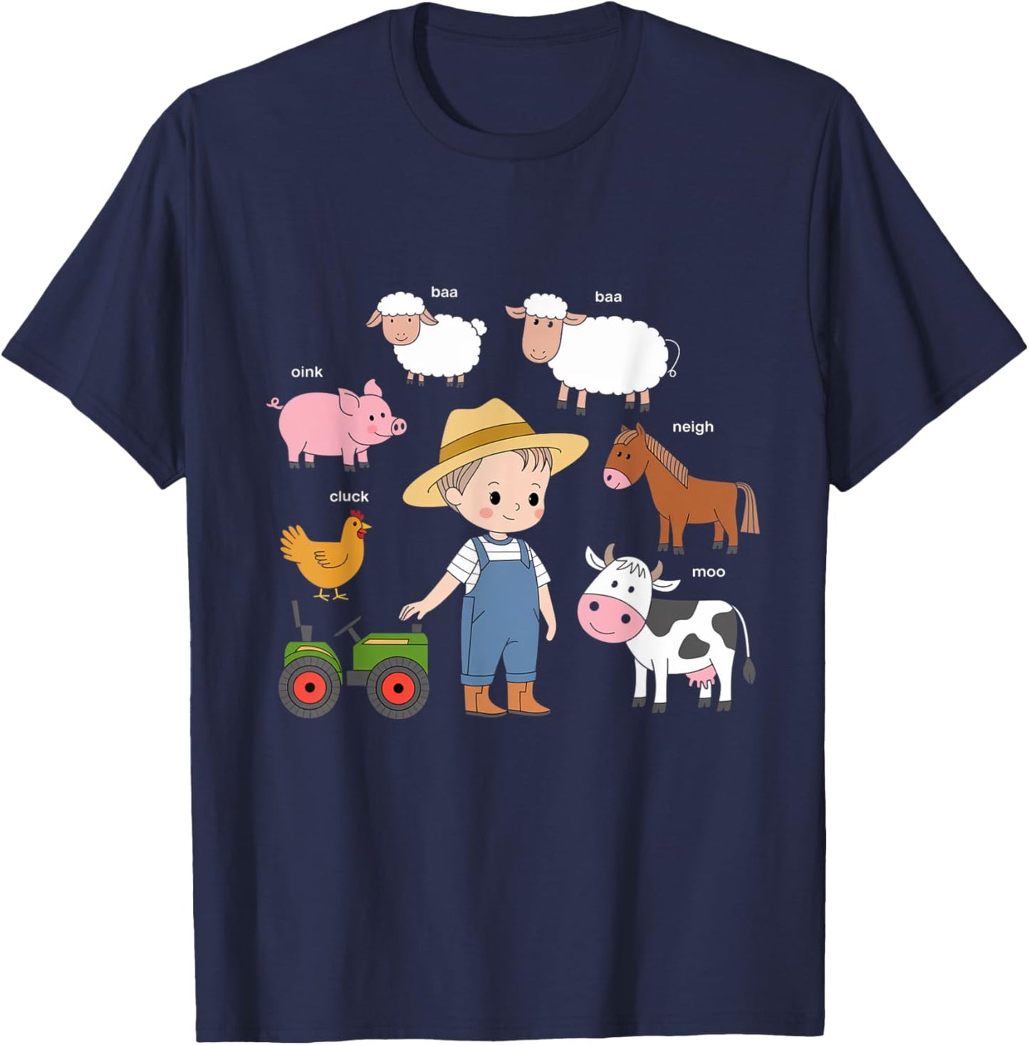 Farm Animals Sounds Oink Baa Neigh Cluck Moo Toddler Farmer T-Shirt - T-Shirt | Navy