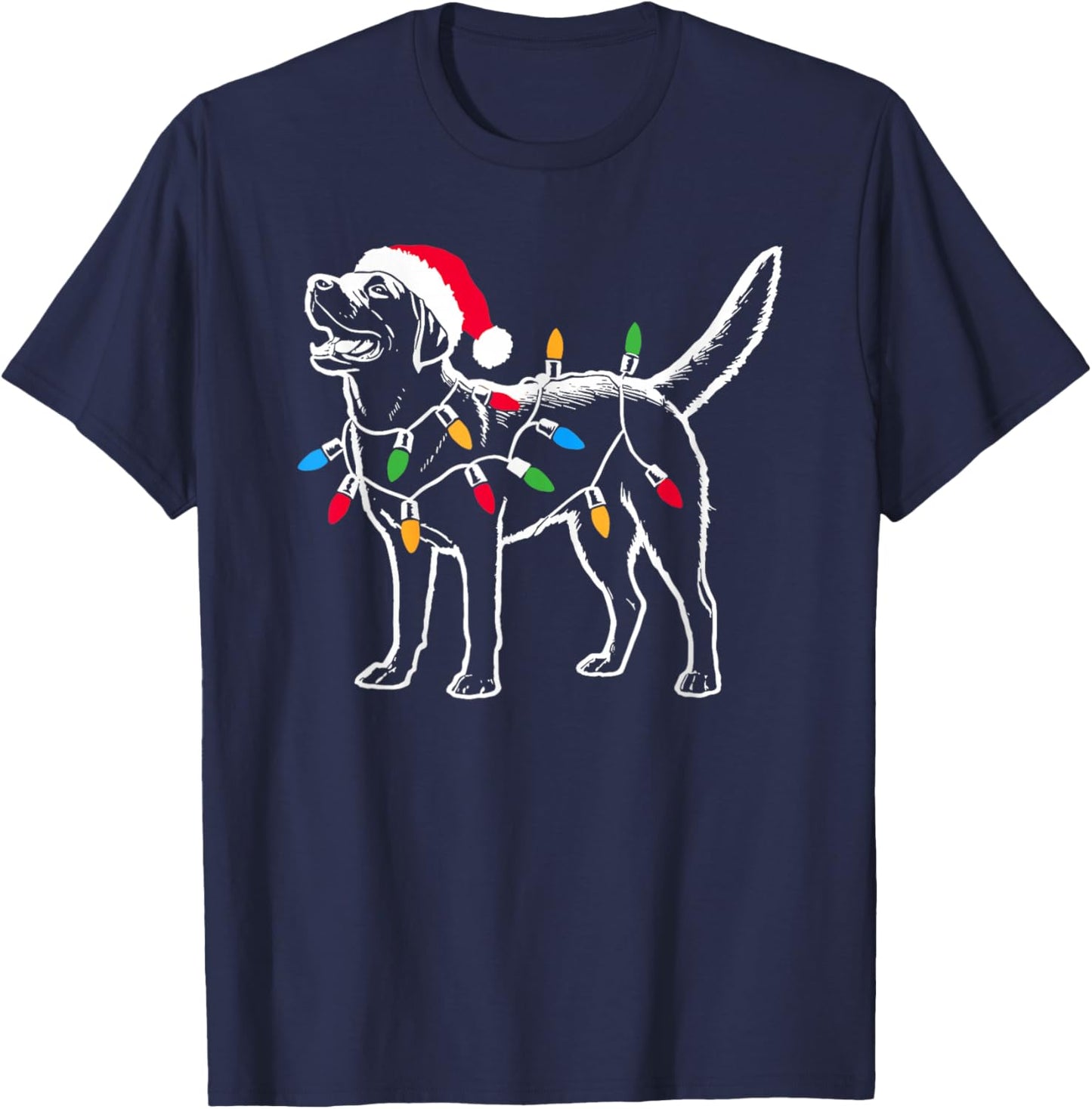 Funny Santa Labrador Retriever Christmas Lights Dog Lover T-Shirt - T-Shirt | Navy