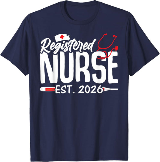 Graduate Registered Nurse Est 2026 Nursing School Graduation T-Shirt - T-Shirt | Navy