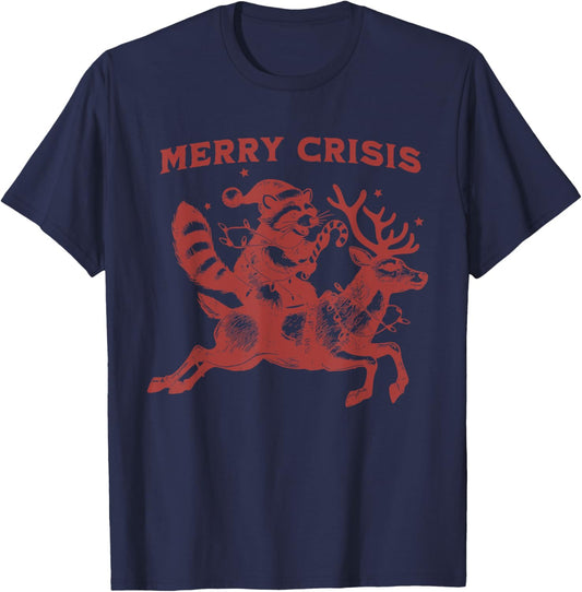 Merry Crisis Funny Xmas Christmas T-Shirt - T-Shirt | Navy