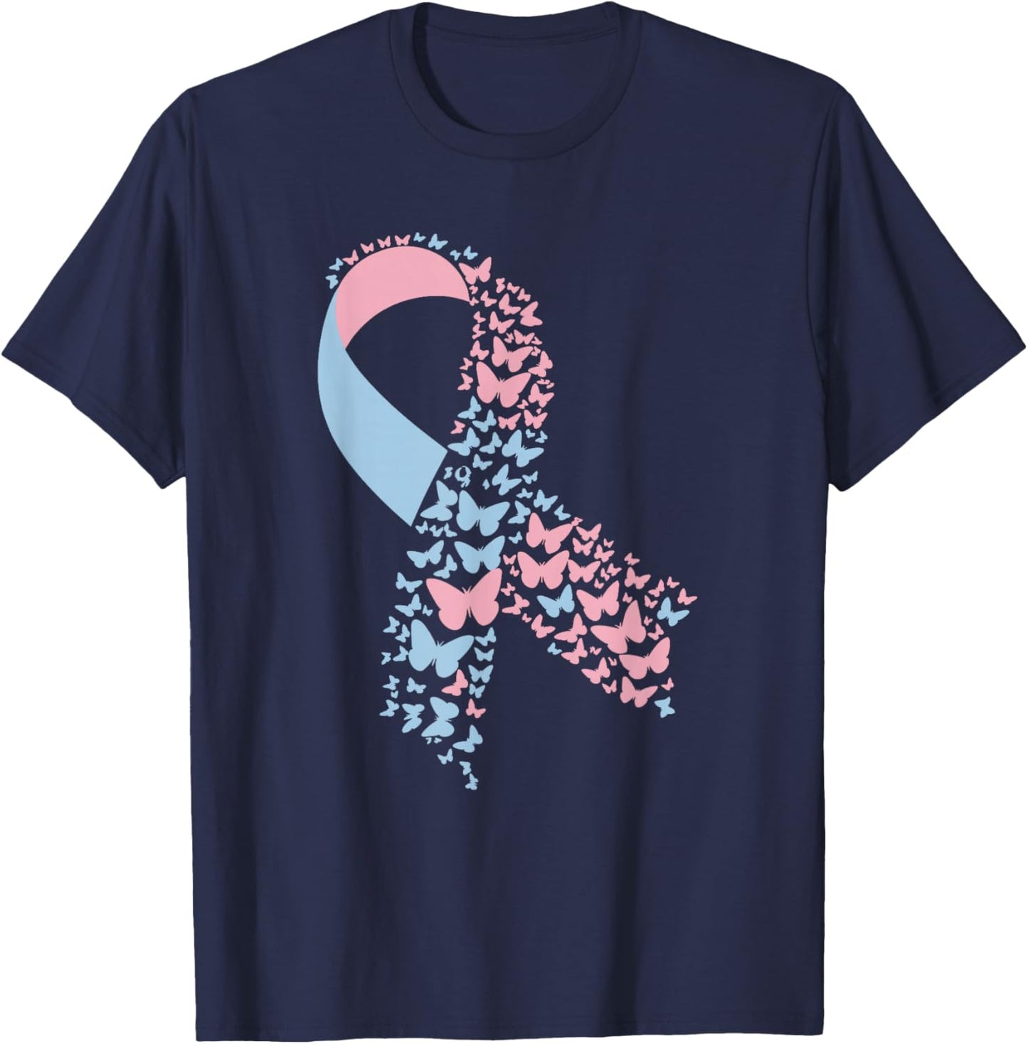 Butterfly Ribbon Pregnancy And Infant Loss Awareness Month T-Shirt - T-Shirt | Navy