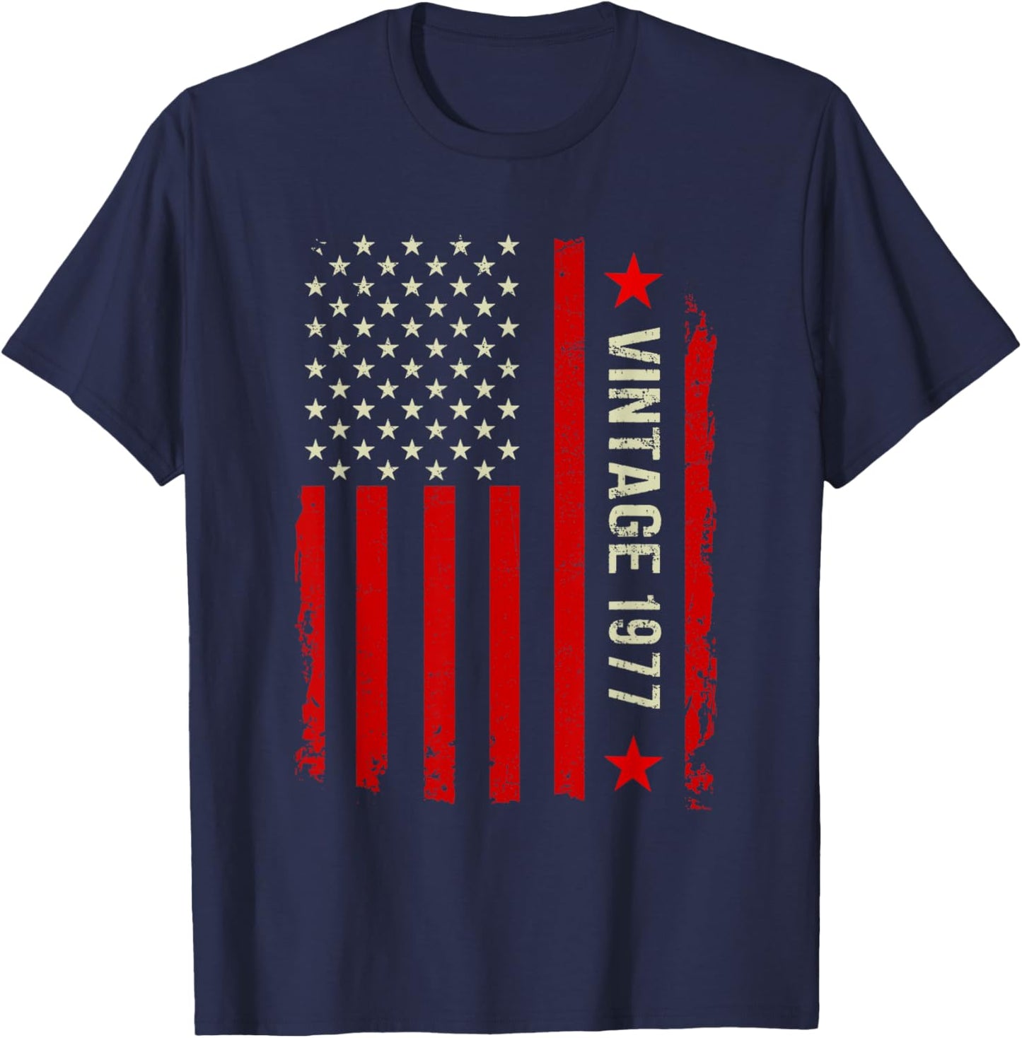 Vintage 1977 48th Birthday Gifts 48 Years Old American Flag T-Shirt - T-Shirt | Navy