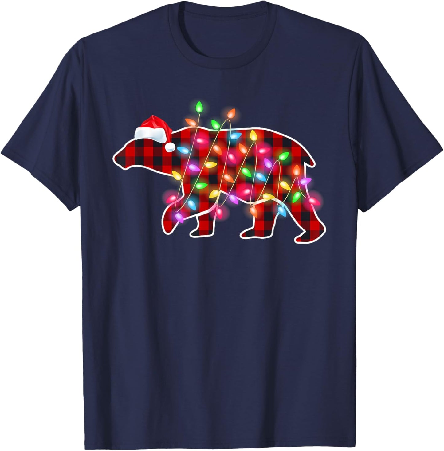 Plaid Buffalo Polar Bear Christmas Pajamas Xmas Lights Women T-Shirt - T-Shirt | Navy