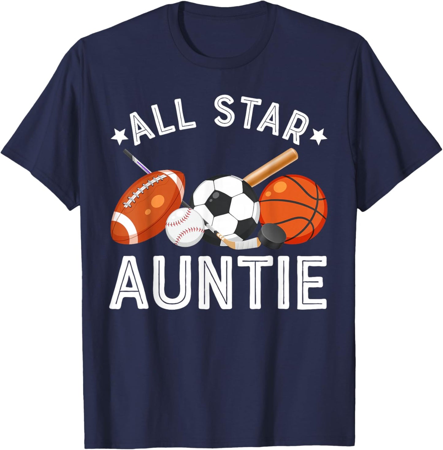 All Star Auntie Of The Birthday Boy Basketball Soccer Sport T-Shirt - T-Shirt | Navy