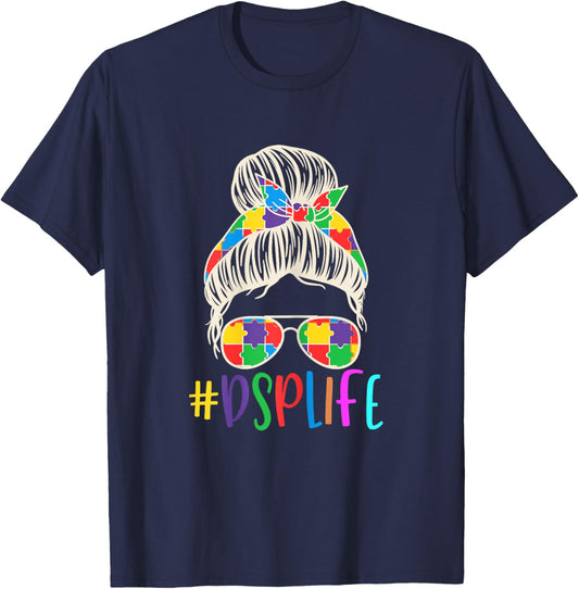 DSP Life Direct Support Professional Women Messy Bun Bandana T-Shirt - T-Shirt | Navy