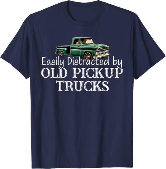Easily Distracted By Old Pickup Trucks Retro Cute Trucker T-Shirt - T-Shirt | Navy