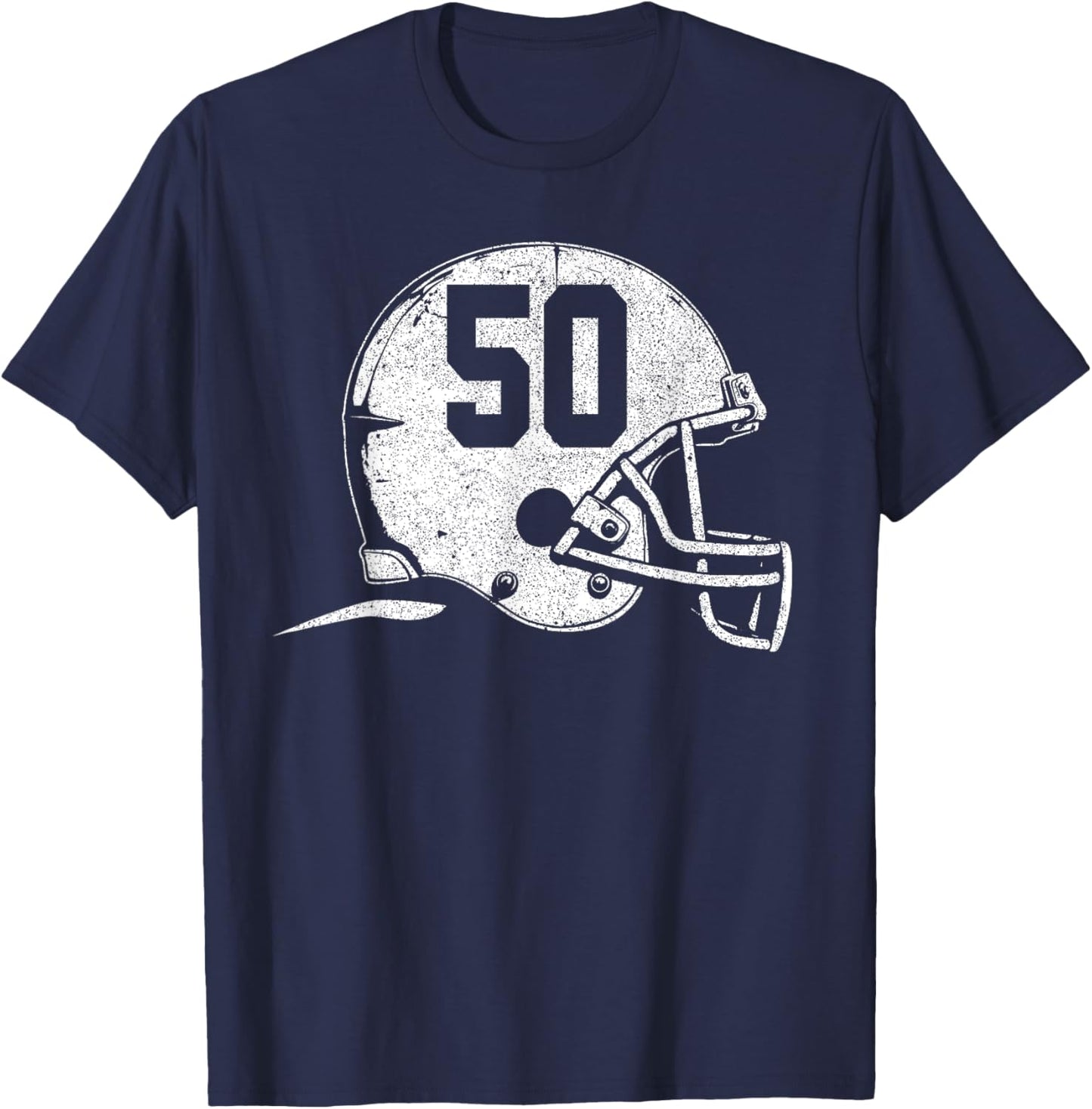 Number 50 Football Helmet Player Fun Number T-Shirt - T-Shirt | Navy