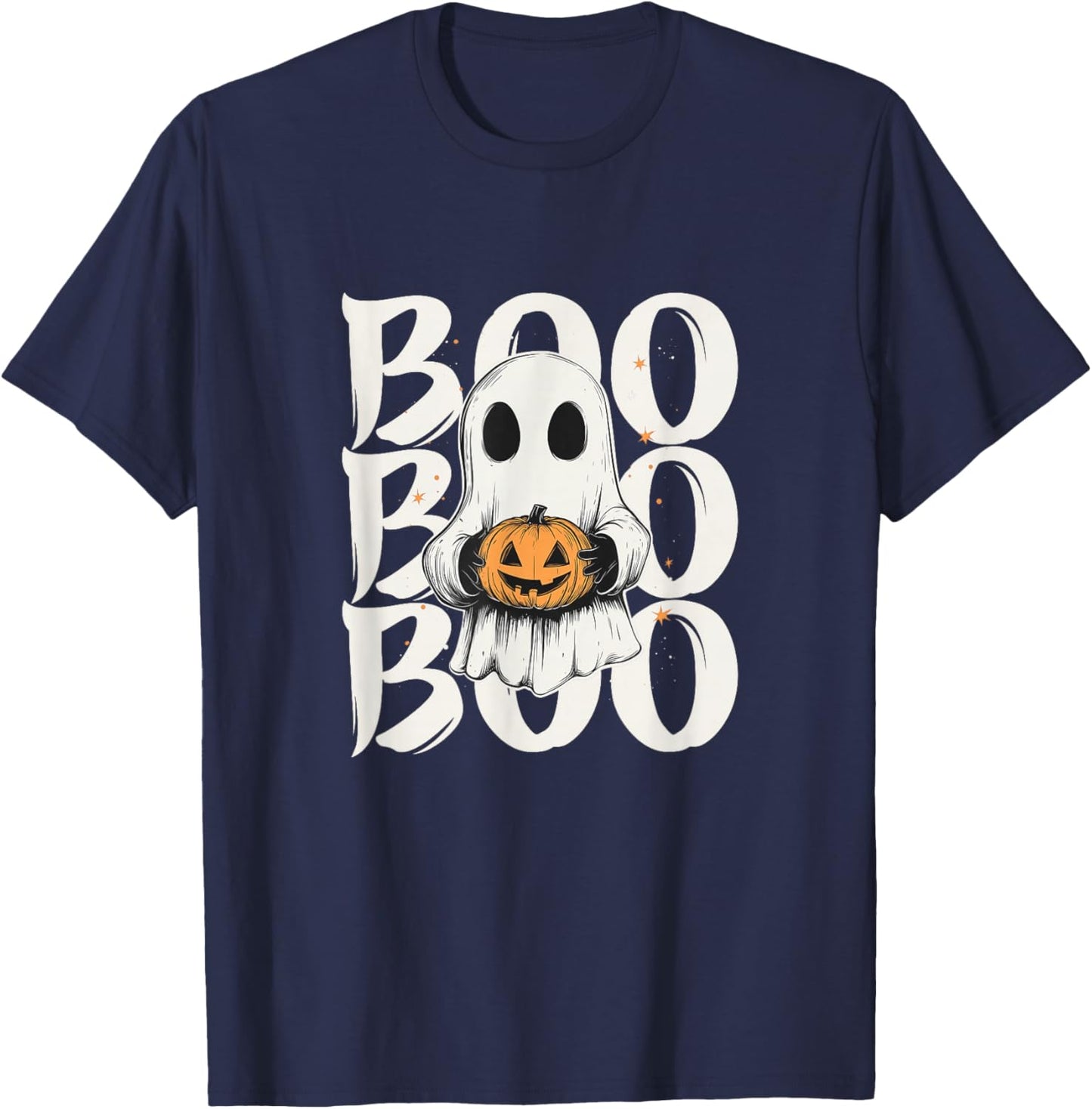 Ghost with Pumpkin "Boo" Halloween T-Shirt - T-Shirt | Navy