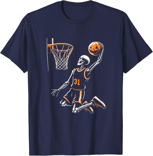 Skeleton Basketball Player Spooky For Halloween T-Shirt - T-Shirt | Navy
