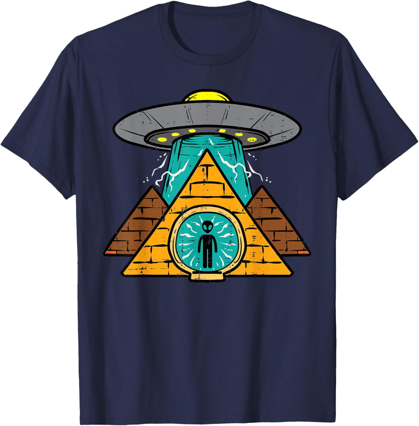 Alien Ufo Pyramid Funny Conspiracy Science Men Women Kids T-Shirt - T-Shirt | Navy