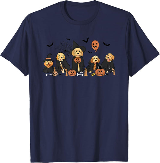 Ghost and Witch Goldendoodle Halloween T-Shirt - T-Shirt | Navy