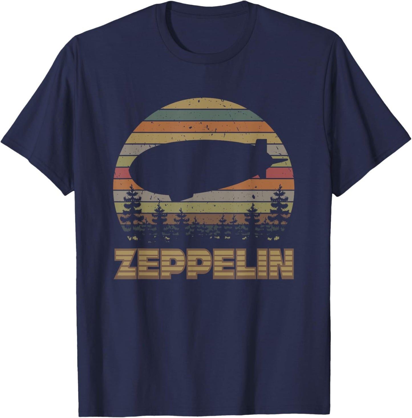 Vintage Zeppelin Funny Sunset Airship Pilot Dirigible Lovers T-Shirt - T-Shirt | Navy
