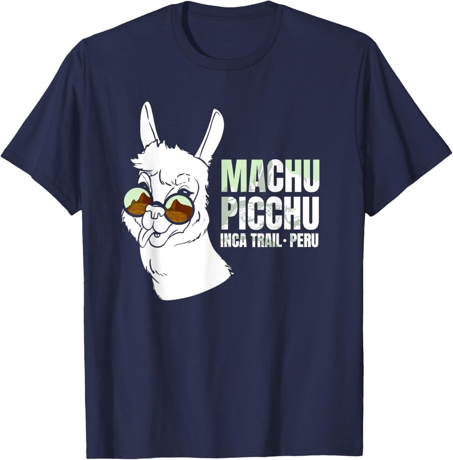 Machu Picchu Inca Trail Peru Llama Cultural Heritage Ruins T-Shirt - T-Shirt | Navy