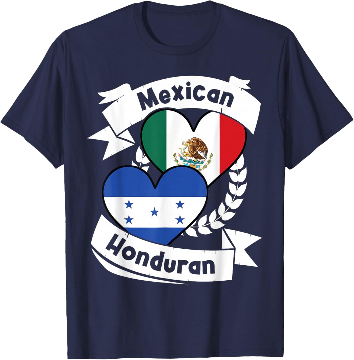 Mexican Honduran Heart Flags Mexico Honduras T-Shirt - T-Shirt | Navy