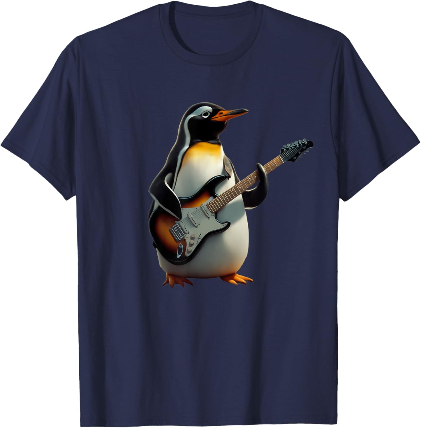Funny Penguin Playing Electric Guitar Music Cute Penguin T-Shirt - T-Shirt | Navy