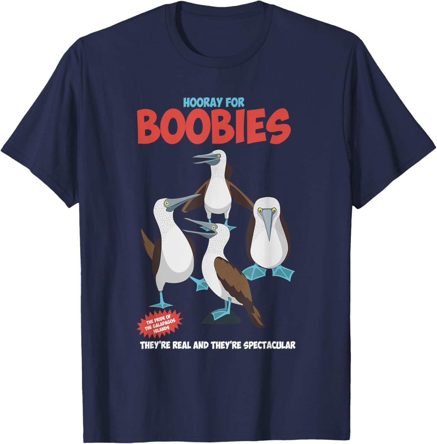 Hooray For Boobies They're Real Funny Quote T-Shirt - T-Shirt | Navy