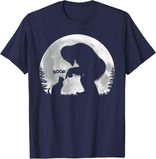 Fun Hand Boop Nose Bigfoot Sasquatch Cat Full Moon T-Shirt - T-Shirt | Navy