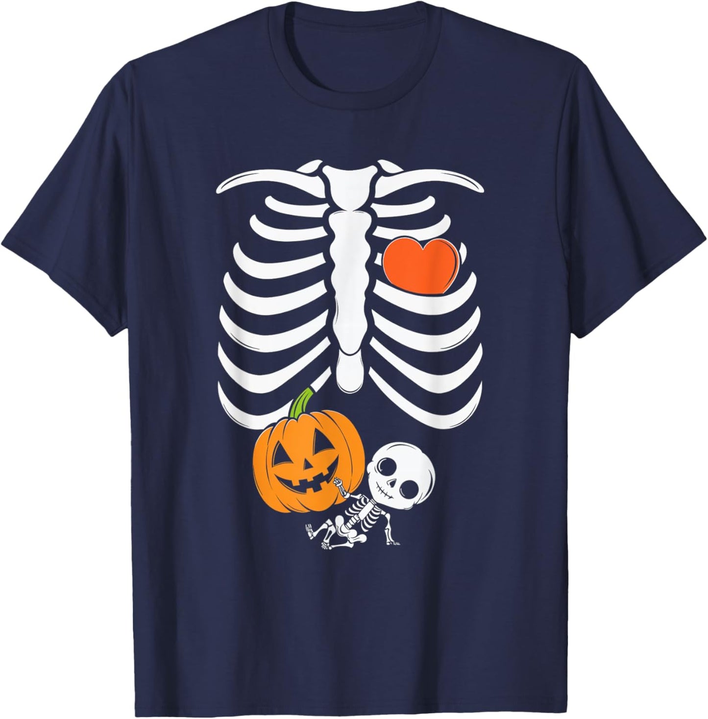 Pregnant Skeleton Mom Halloween Pregnancy Baby Announcement T-Shirt - T-Shirt | Navy