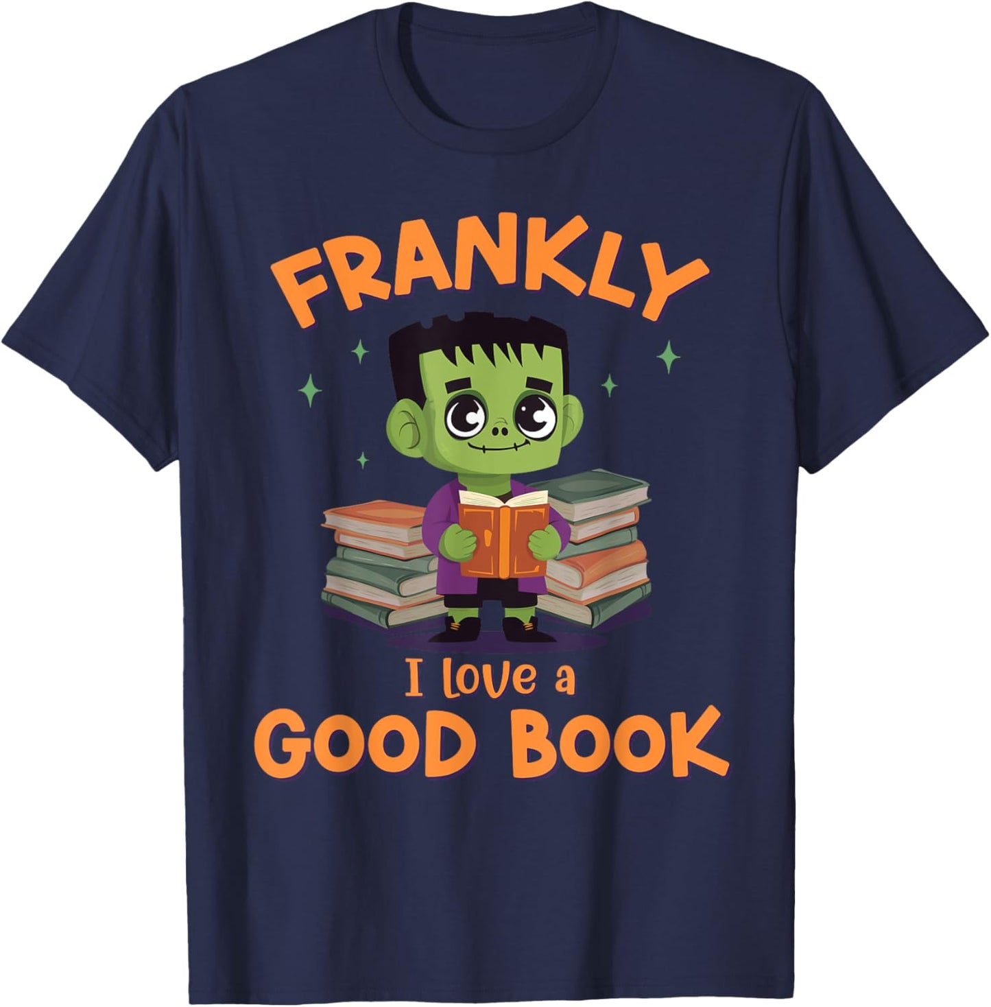Cute Halloween Teacher Librarian Frankenstein Reading Books T-Shirt - T-Shirt | Navy