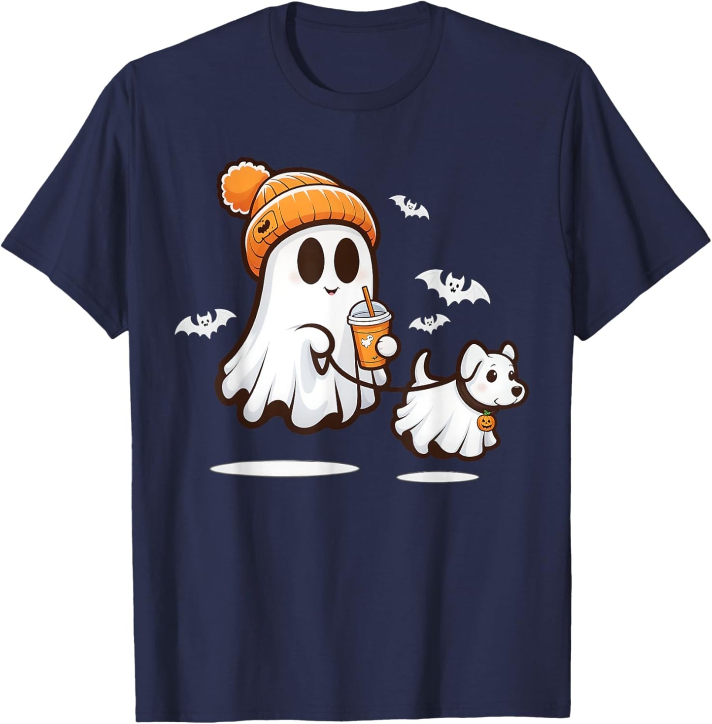Funny Ghost Walking Dog Ghost Dog Halloween Women Men Kids T-Shirt - T-Shirt | Navy