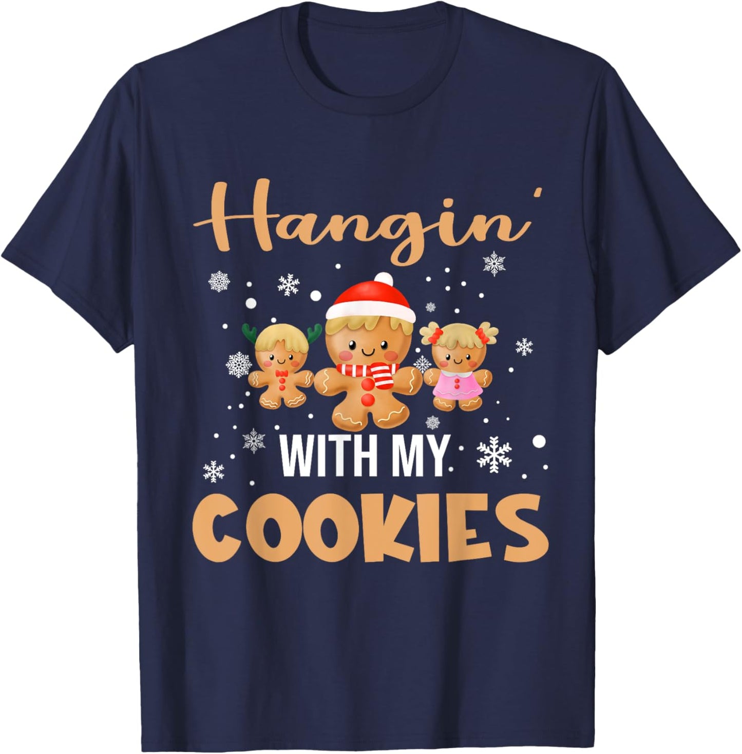 Hangin With My Cookies Gingerbread Women Christmas Teacher T-Shirt - T-Shirt | Navy