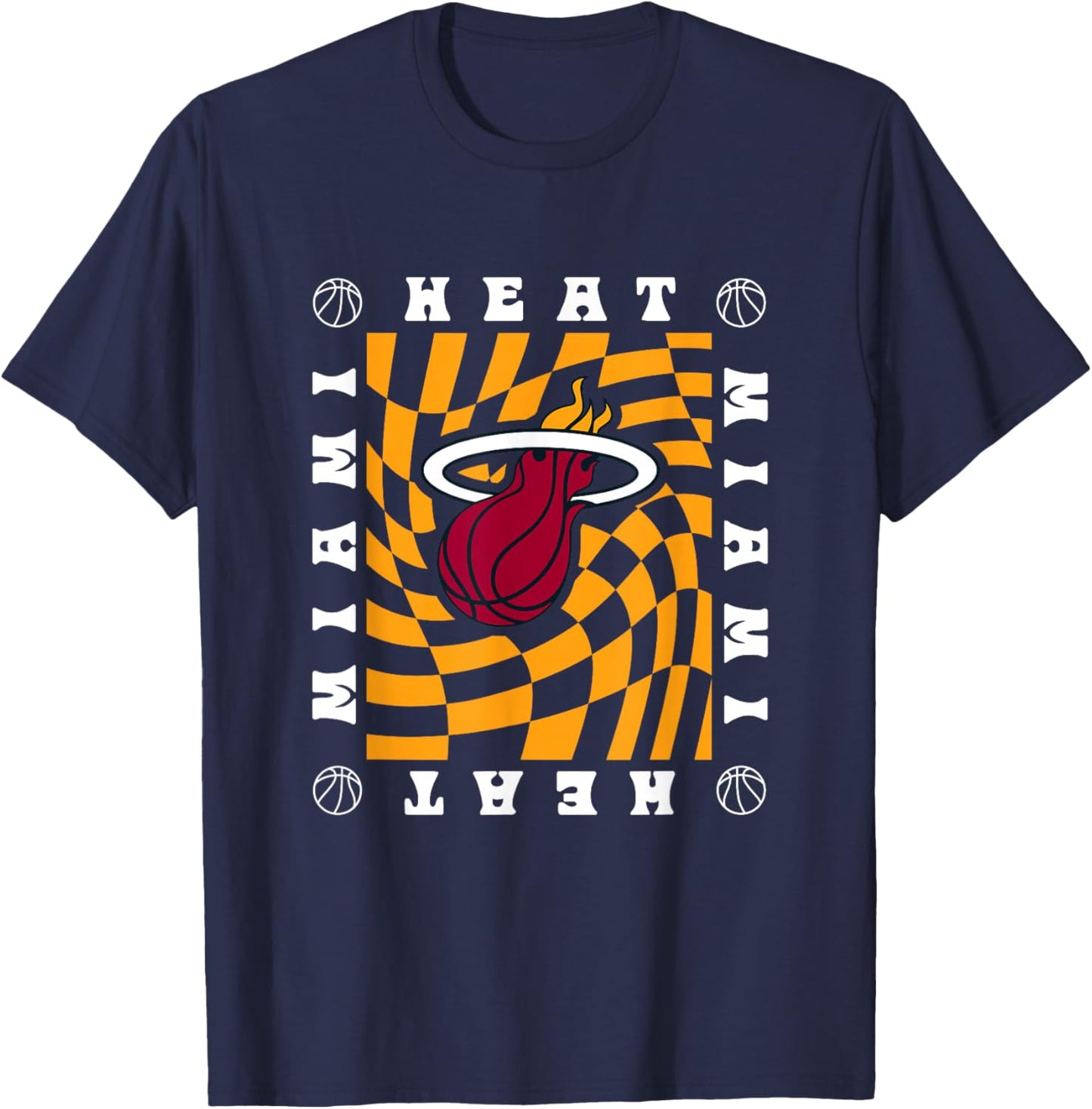 NBA Miami Heat Retro Checkerboard Wave T-Shirt - T-Shirt | Navy