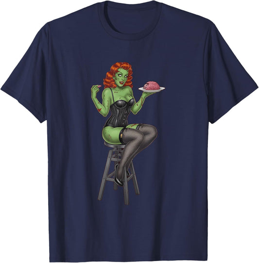 Retro Zombie Pin Up Girl Burlesque Vintage Horror Halloween T-Shirt - T-Shirt | Navy