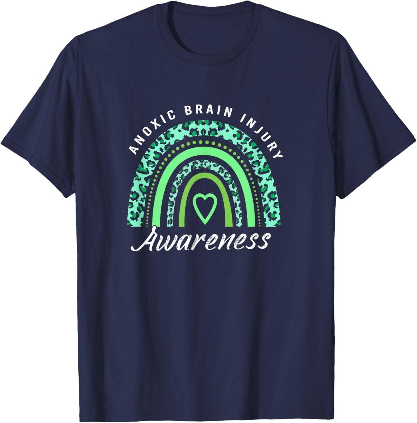 Boho Rainbow Green Anoxic Brain Injury Awareness T-Shirt - T-Shirt | Navy