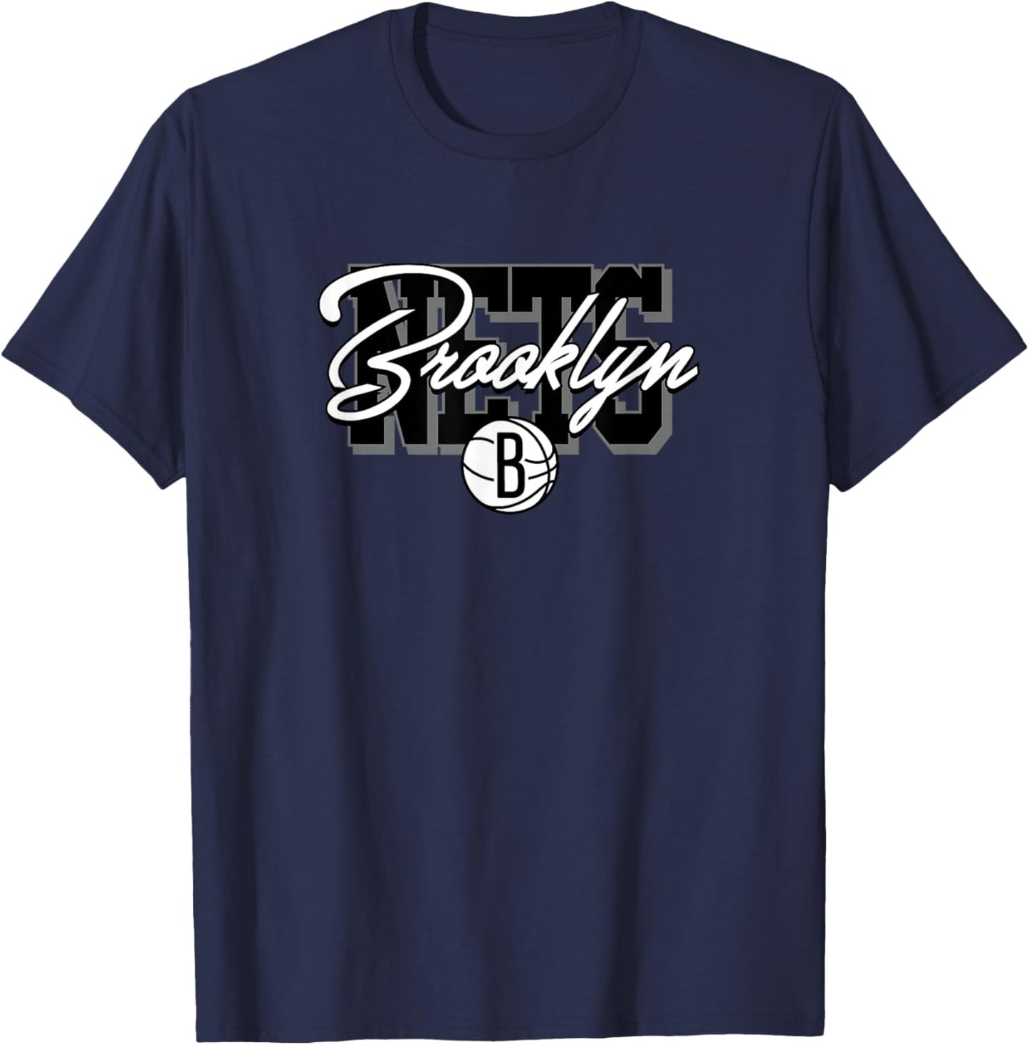 NBA - Brooklyn Nets Blockletter Script Logo Black T-Shirt - T-Shirt | Navy