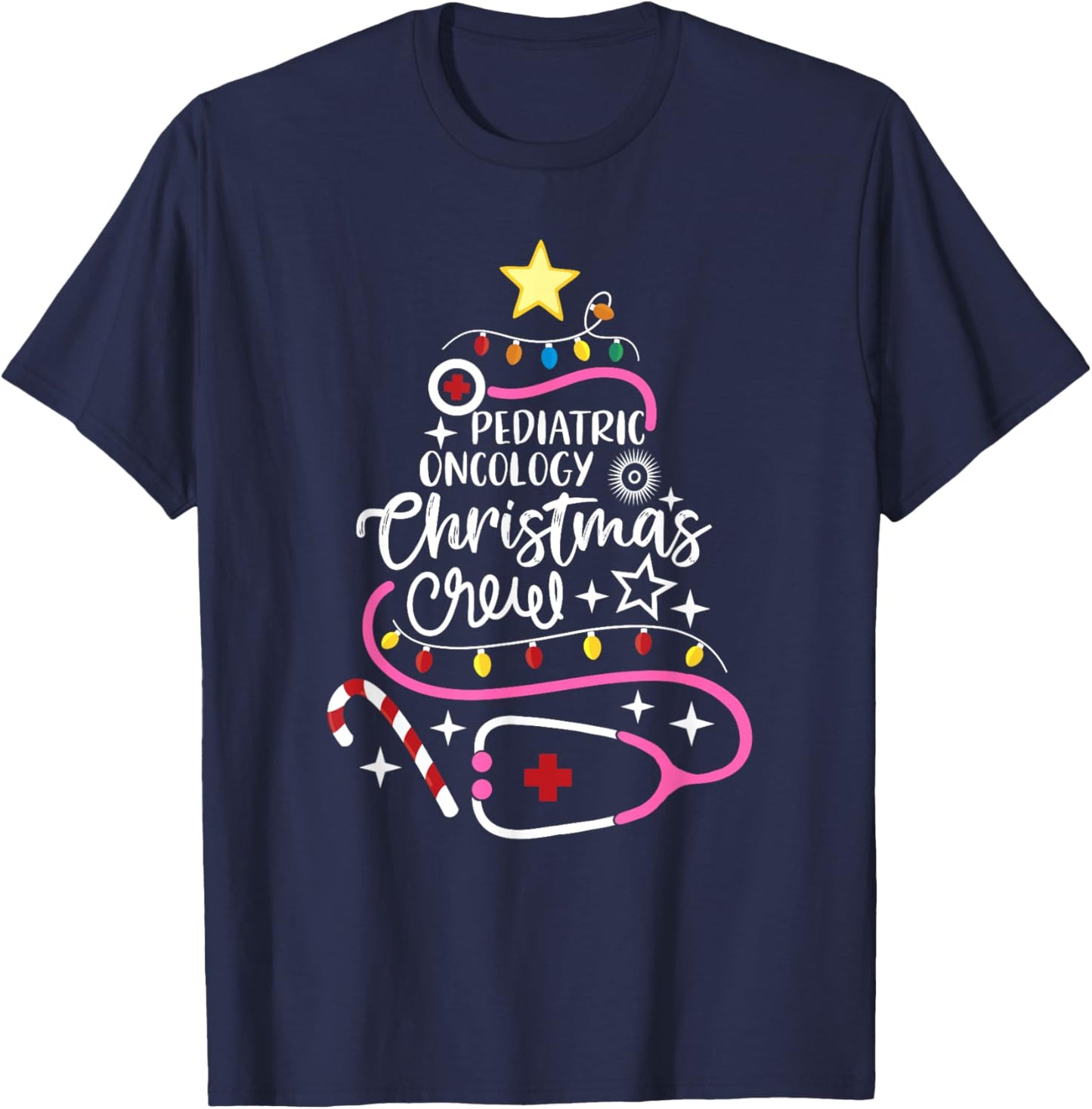 Pediatric Oncology Christmas Crew Tech Hem/Onc Nurse T-Shirt - T-Shirt | Navy