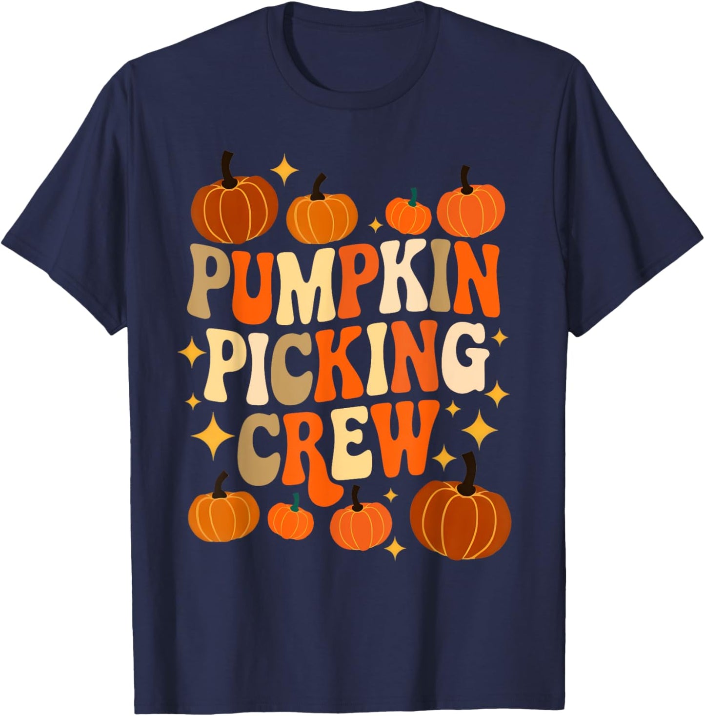 Groovy Pumpkin Picking Crew Matching Family Autumn T-Shirt - T-Shirt | Navy