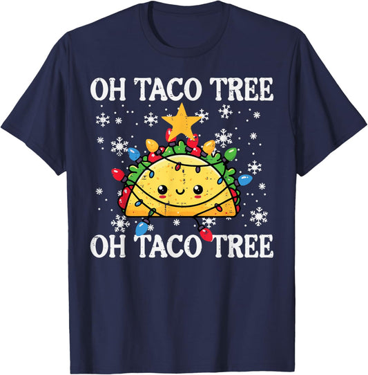 Christmas Oh Taco Tree Xmas Mexican Food Men Women Boys Kids T-Shirt - T-Shirt | Navy