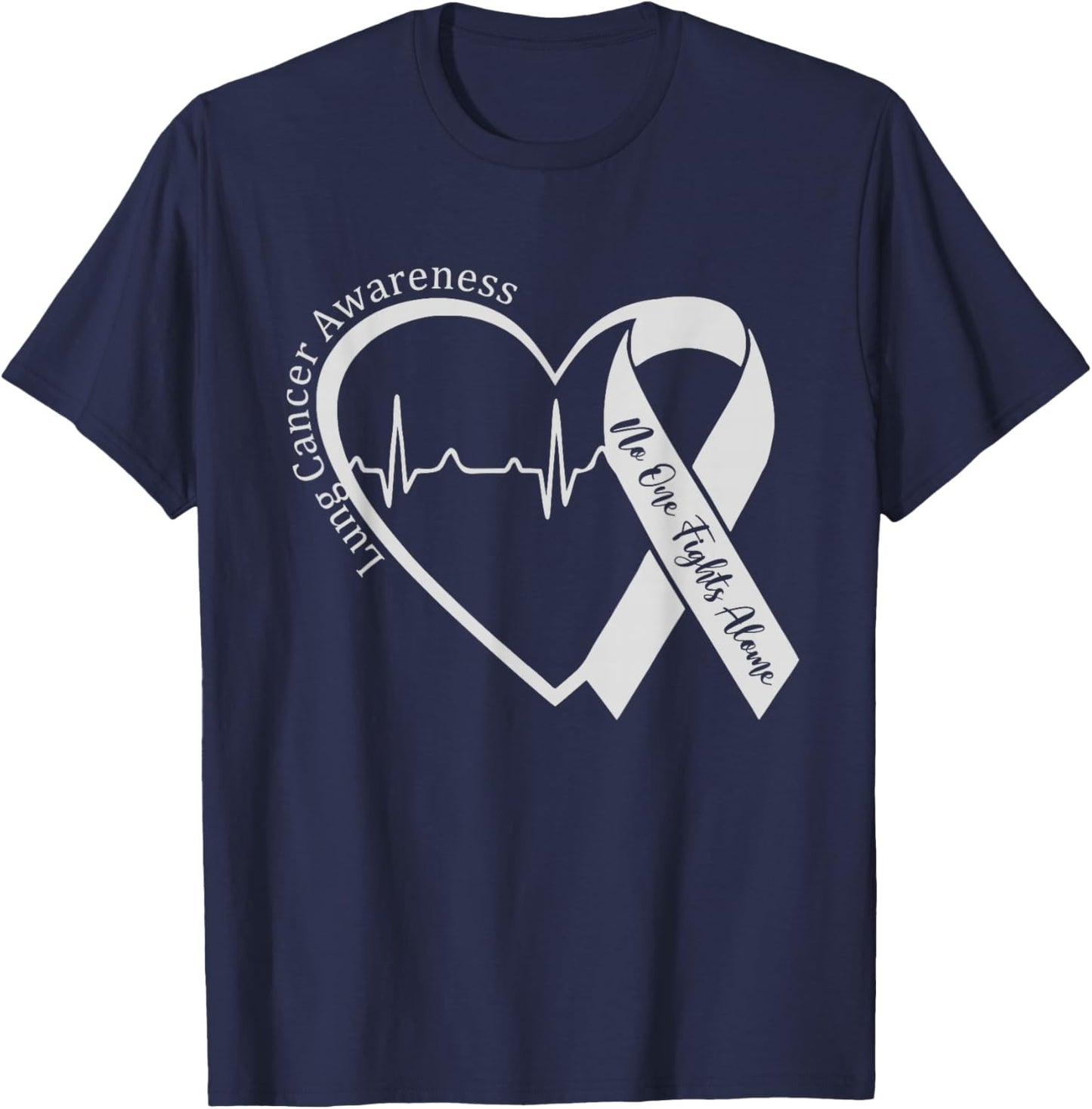 Lung Cancer Awareness Heart White Ribbon Support T-Shirt - T-Shirt | Navy