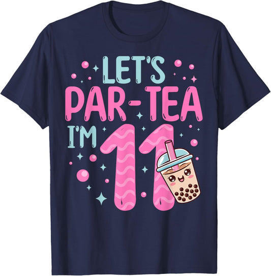 Let's Par-tea I'm 11 Years Old 11th Birthday Bubble Boba Tea T-Shirt - T-Shirt | Navy