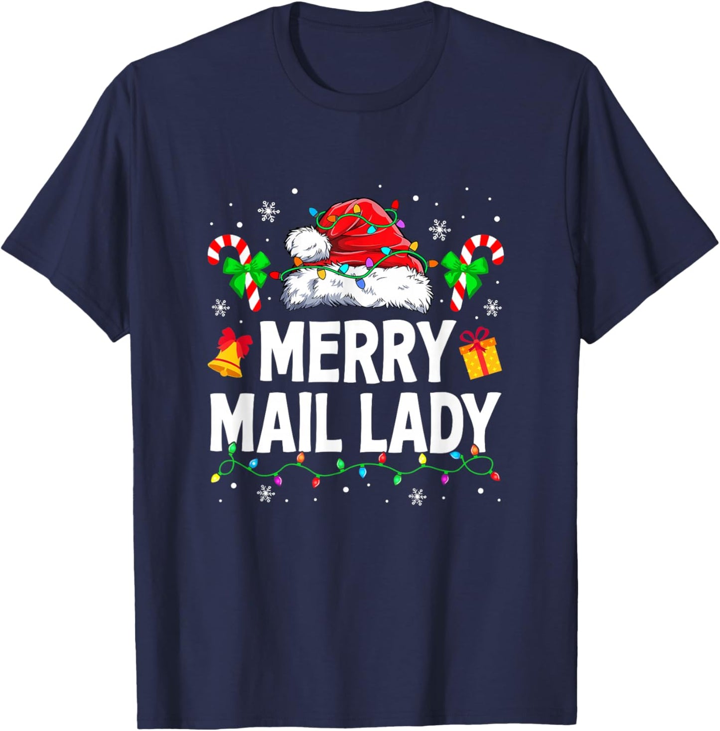 Merry Mail Lady Christmas Santa Postal Worker Mail Carrier T-Shirt - T-Shirt | Navy