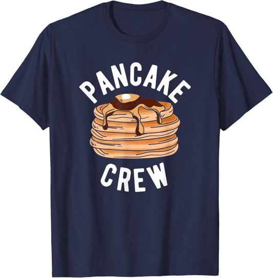 Pancake Lover Apparel & Gifts Pancake Crew Funny Pancake -Adults Black Small Short Sleeve Modern Letter Print Fun Casual Novelty T-Shirt - T-Shirt | Navy