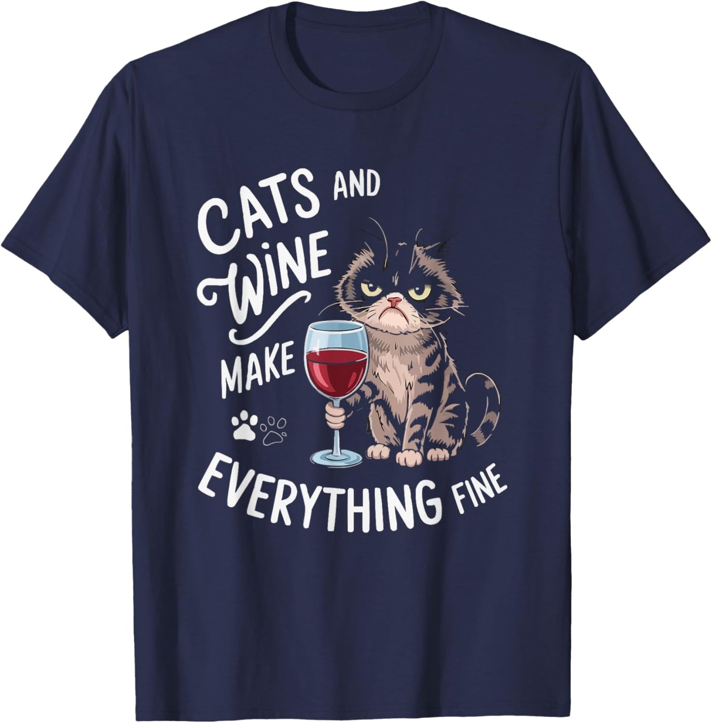 Wine Cat Owner Kitty Meow Alcohol Drinking Winemaker T-Shirt - T-Shirt | Navy