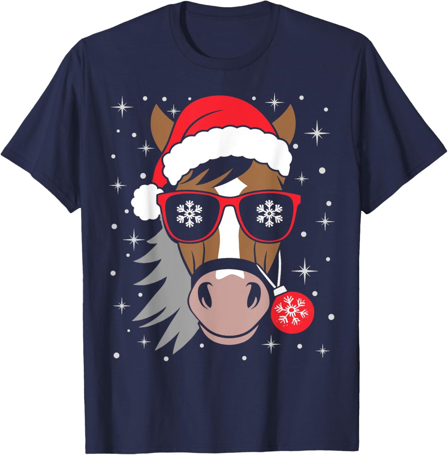 Horseback Riding Xmas Santa Hat Equestrian Christmas Horse T-Shirt - T-Shirt | Navy