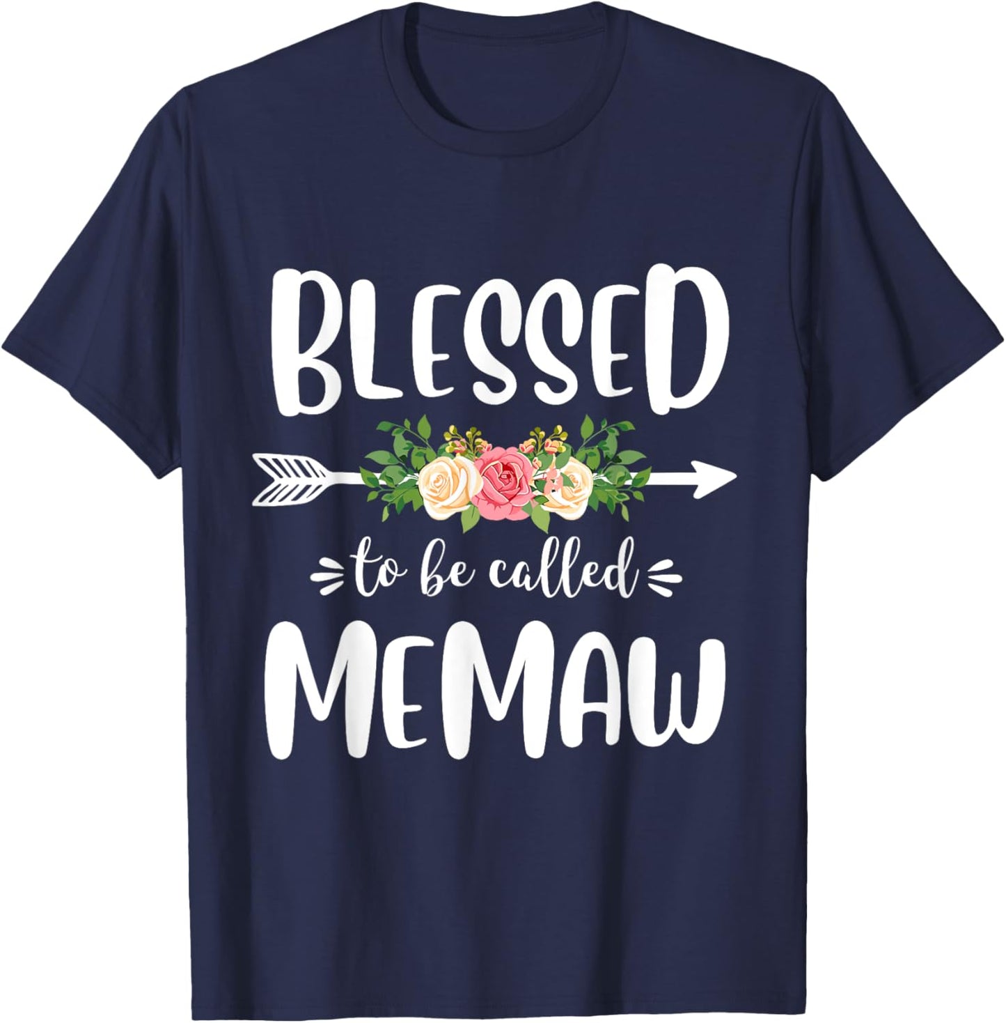 Blessed to be called Memaw Floral Arrow Design Mothers Day T-Shirt - T-Shirt | Navy