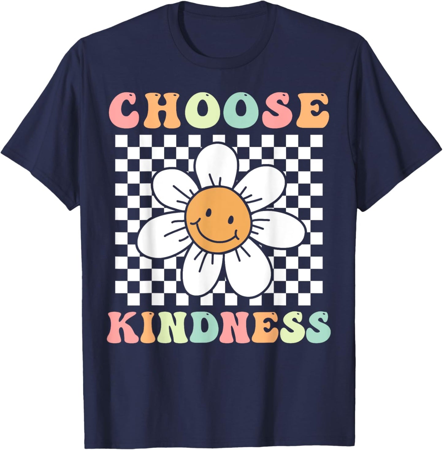 Groovy Choose Kindness Retro Daisy Flower Positivity Be Kind T-Shirt - T-Shirt | Navy