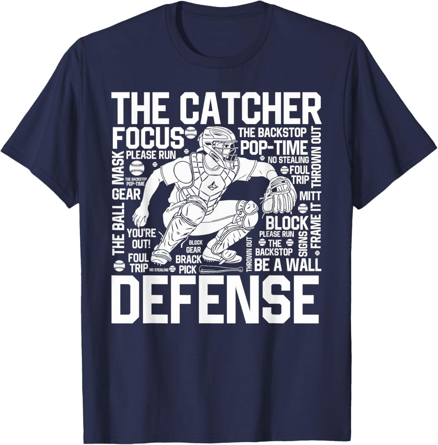 Baseball Softball Catcher Position Word Art Player Game Day T-Shirt - T-Shirt | Navy