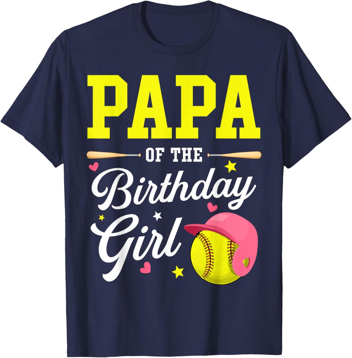 Papa Of The Birthday Girl Softball Player Theme B-day T-Shirt - T-Shirt | Navy