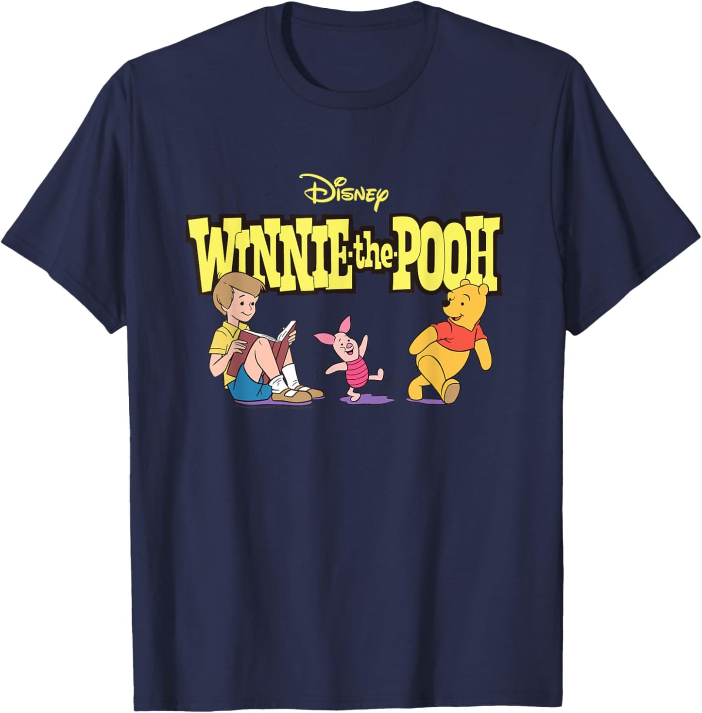 Disney Winnie the Pooh Piglet & Christopher Robin with Logo T-Shirt - T-Shirt | Navy