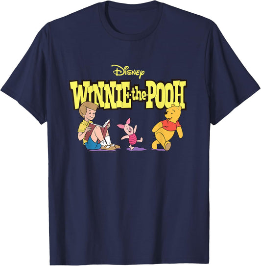 Disney Winnie the Pooh Piglet & Christopher Robin with Logo T-Shirt - T-Shirt | Navy