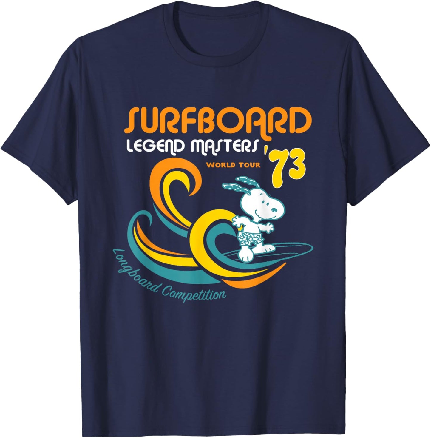 Peanuts Snoopy Surfboard World Tour 73 T-Shirt - T-Shirt | Navy